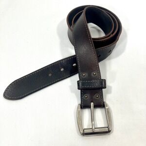 Levi Strauss & Co Mens Genuine Leather Belt Dark Brown Silver Roller Buckle